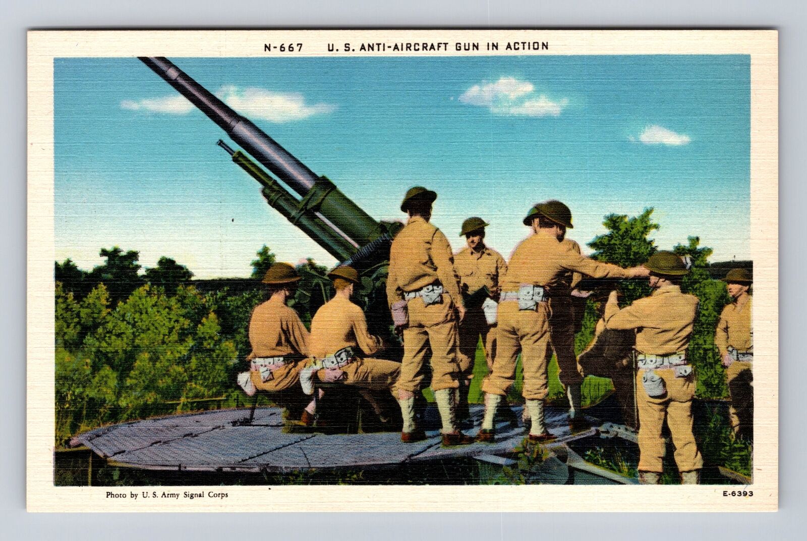 US Army Signal Corps, US Anti-Aircract Gun In Action, Vintage Souvenir Postcard