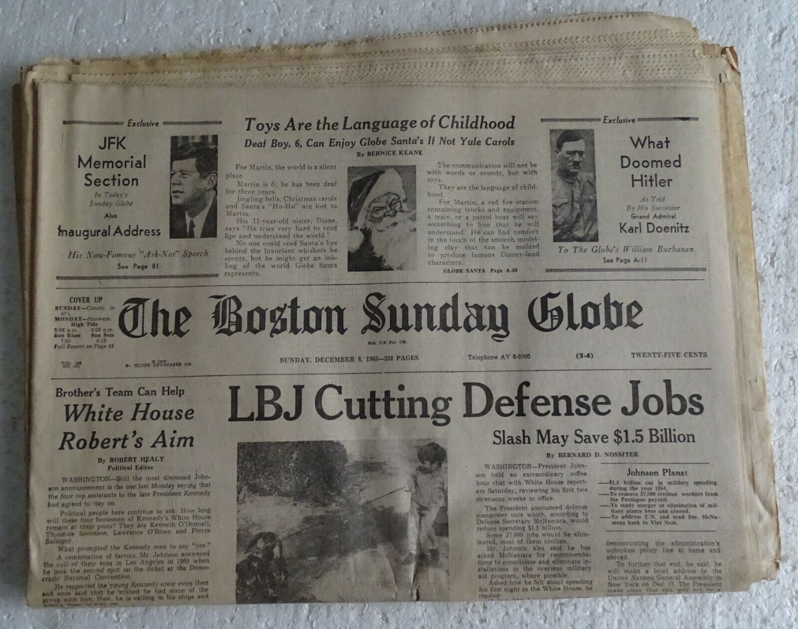 December 8, 1963 Boston Sunday Globe (partial) John-John JFK