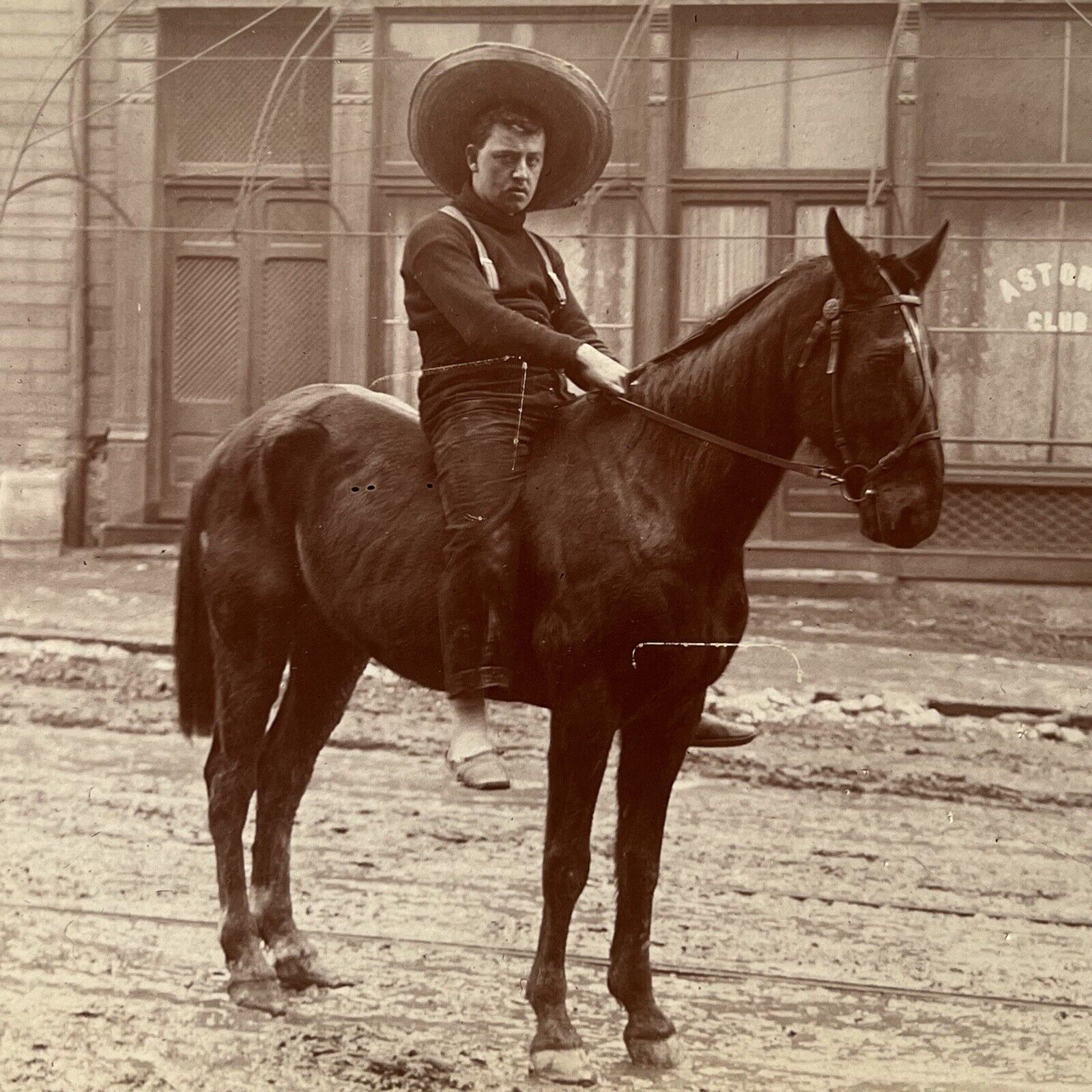 Antique Cabinet Card Photograph Mean Looking Cowboy Sombrero Horse Astoria OR?