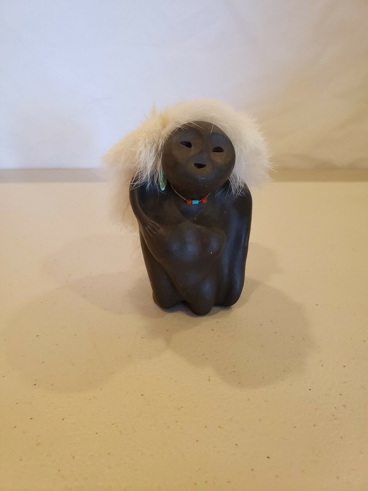 Womans Fertility Fetish Native American Turquoise Fur Clay Sculpture 