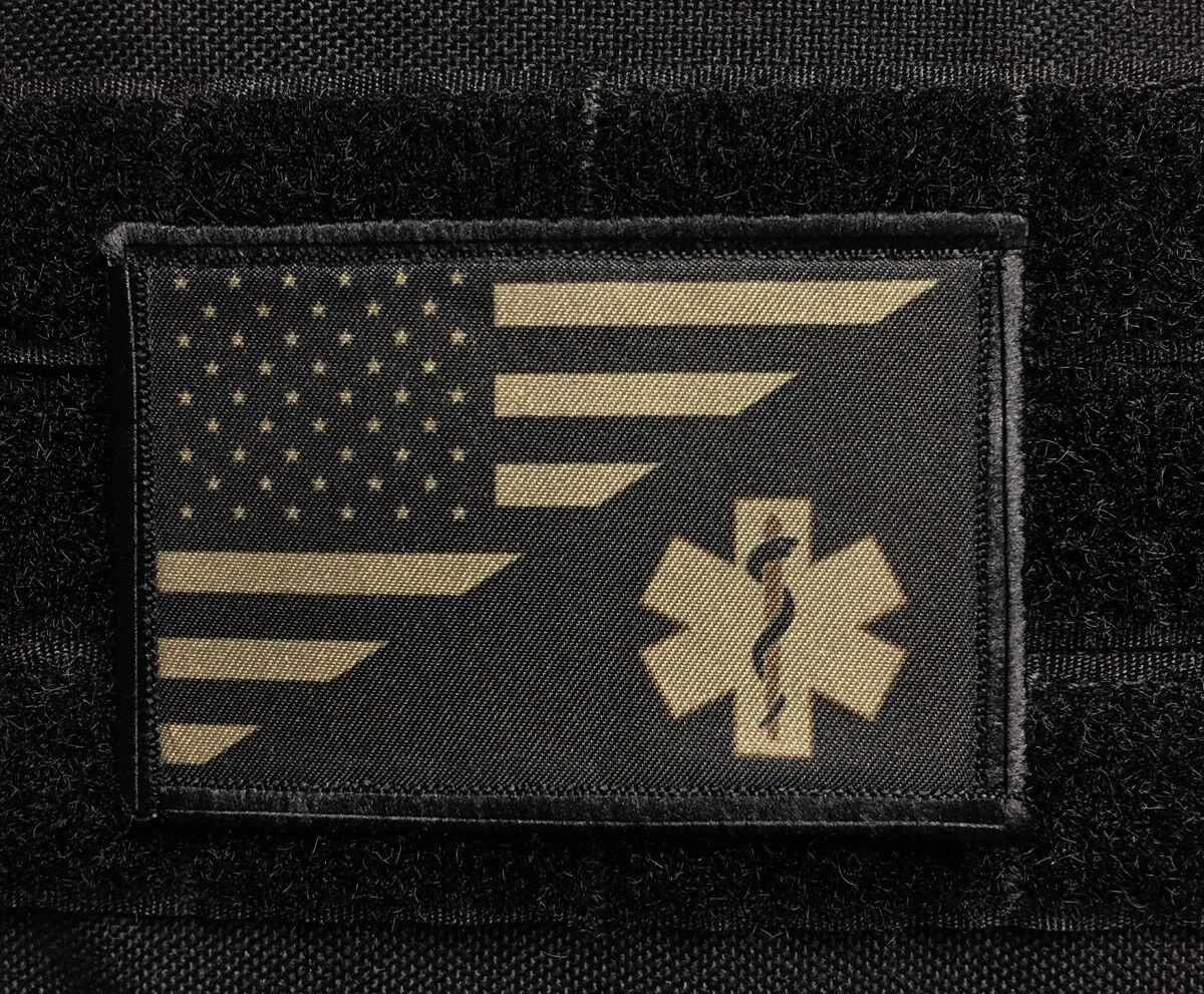 Olive Drab EMT USA Flag Morale Patch Tactical Military Army Hook Badge Rescue 