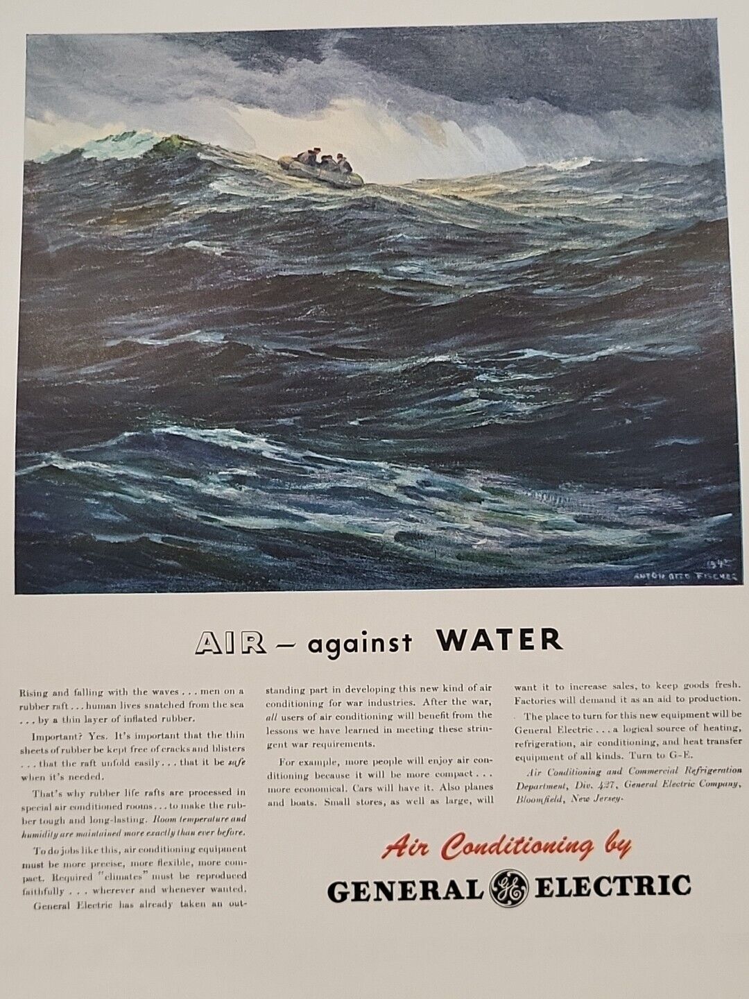 1942 General Electric G.E. Air Conditioning Fortune  WW2 Print Ad Ocean Raft WAR