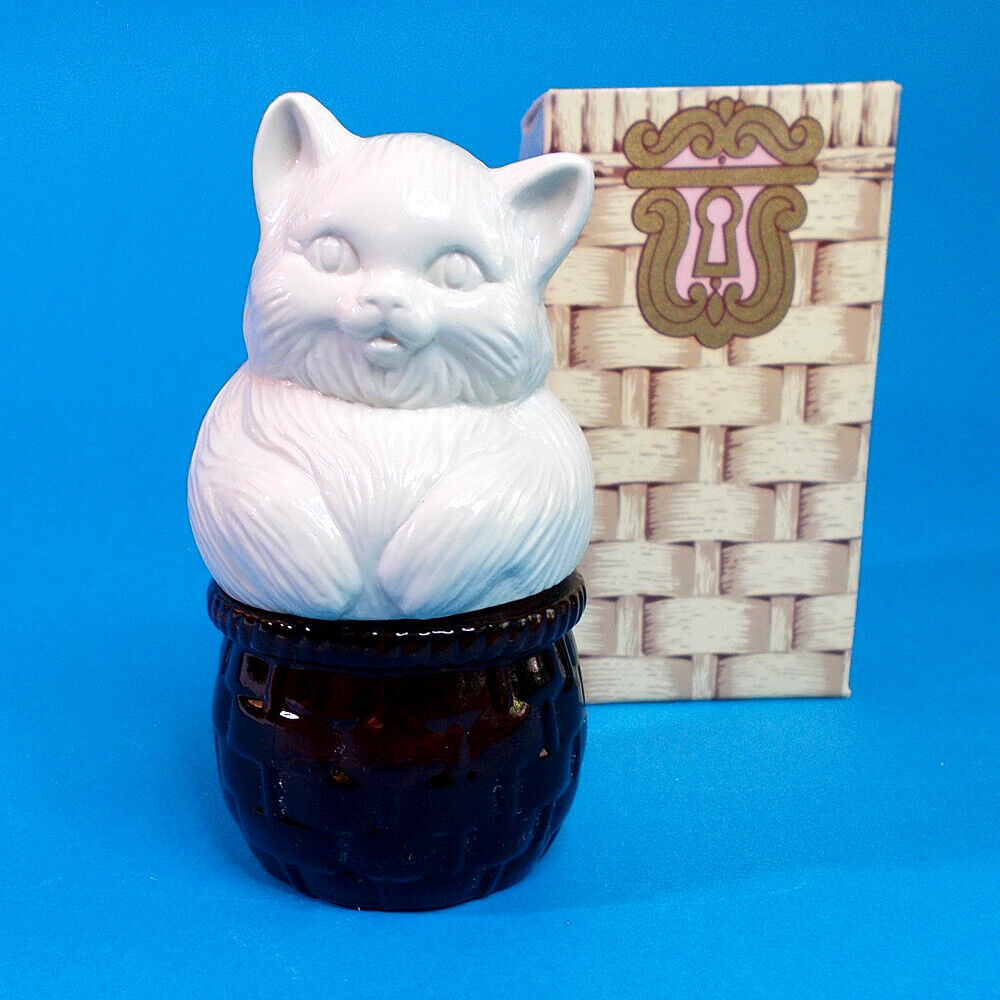 Vtg 70s Avon KITTEN'S HIDEAWAY Sachet Collectible 1 oz Glass Cat Jar w Box NOS