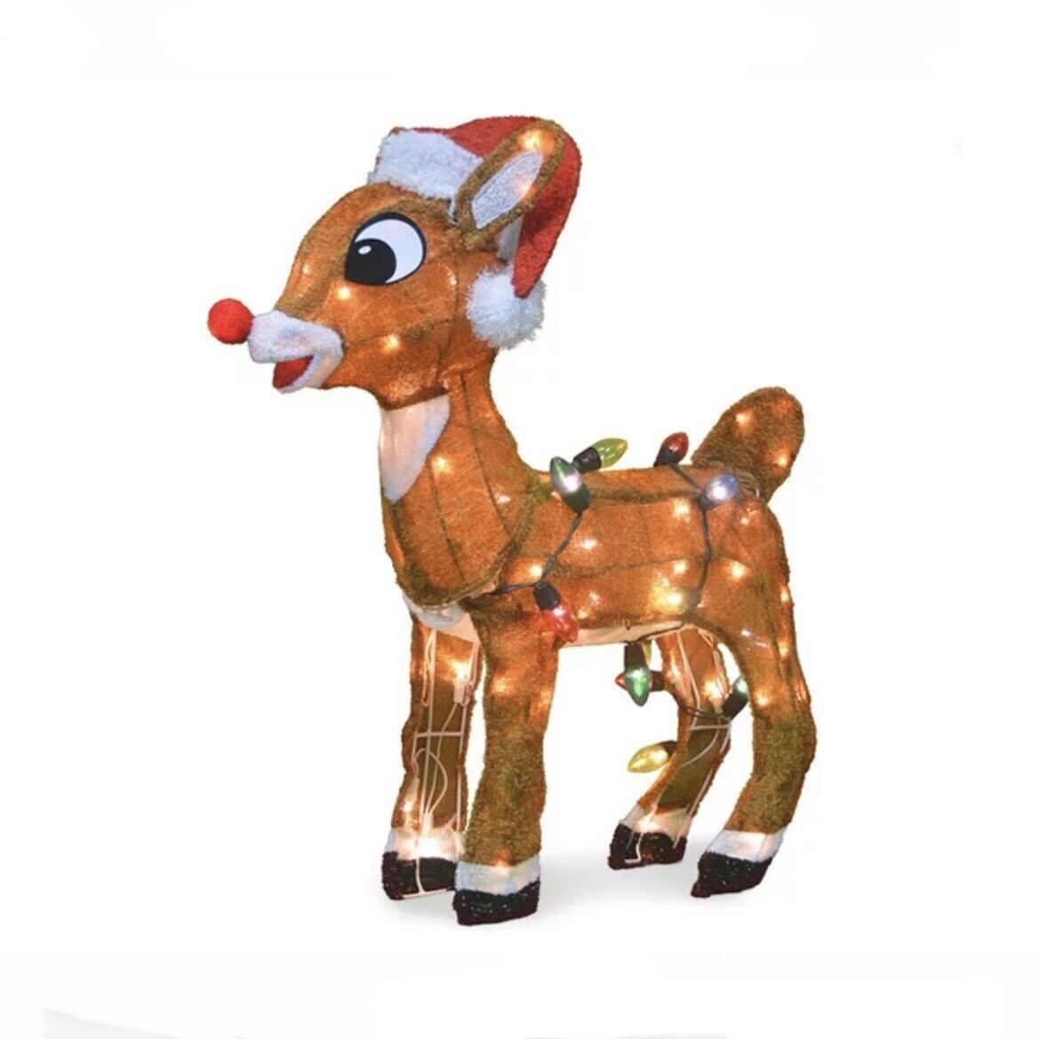 24in Rudolph the Red Nosed Reindeer Yard Art Pre Lit Outdoor Christmas Decor NEW