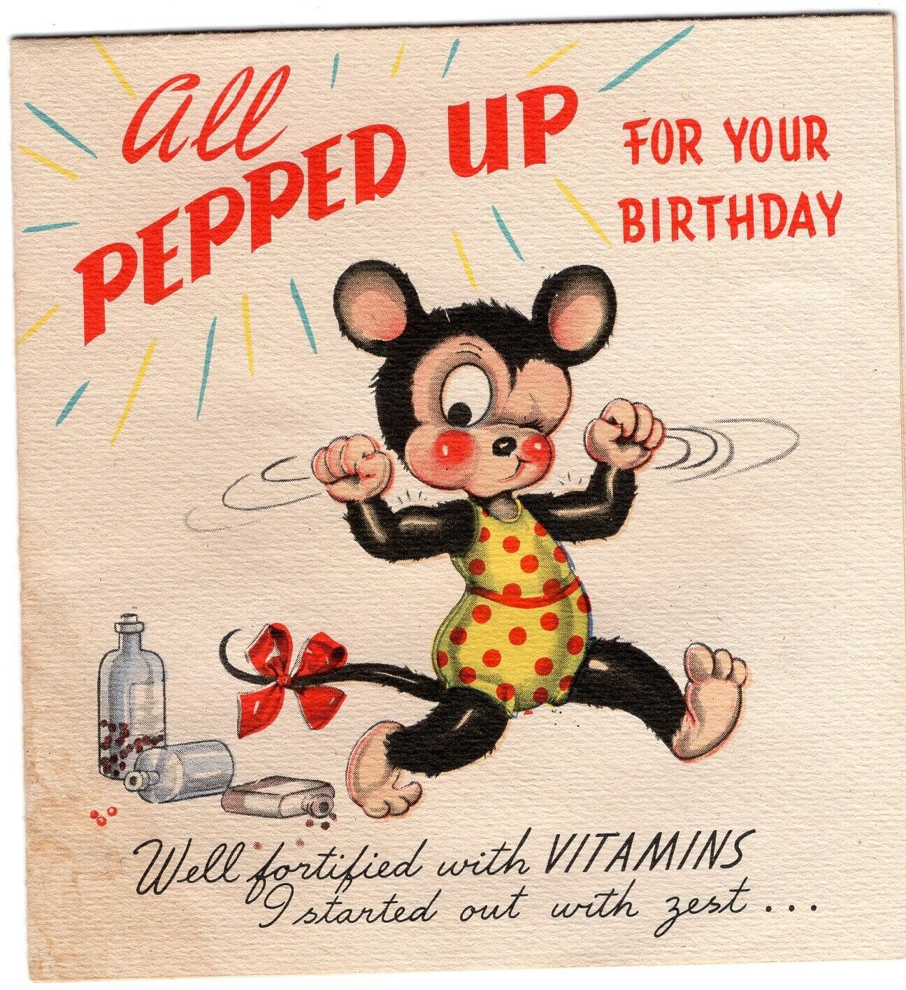 Rust Craft Vintage Anthropomorphic  \'Fortified Mouse\'   Birthday Card