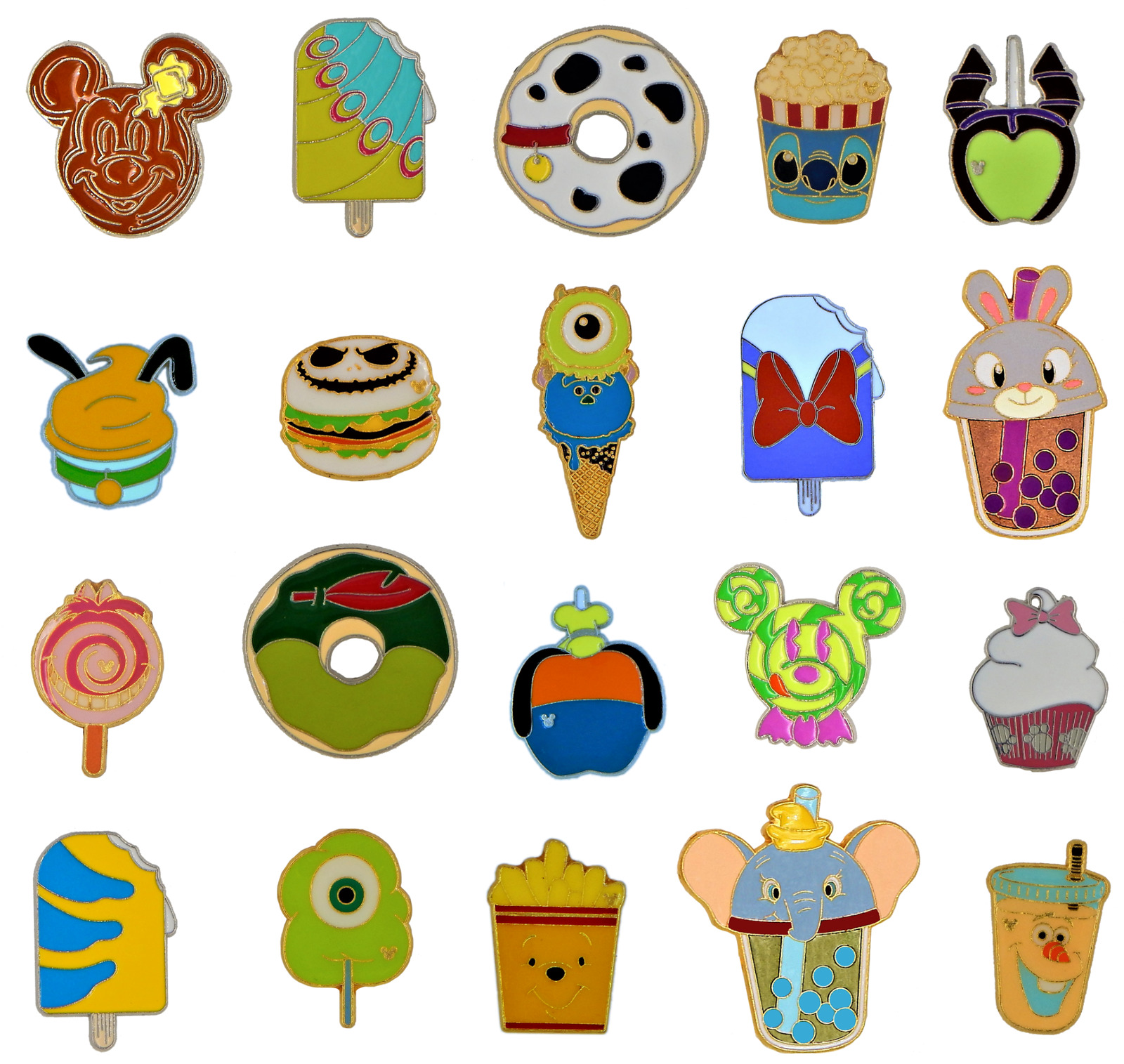 5 Food Shape Character Pins Disney Park Trading Pin Set Randomly Selected ~ New