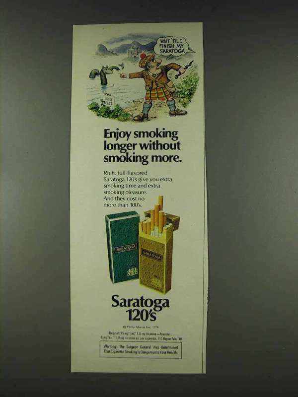 1978 Saratoga 120\'s Cigarettes Ad - Enjoy Longer