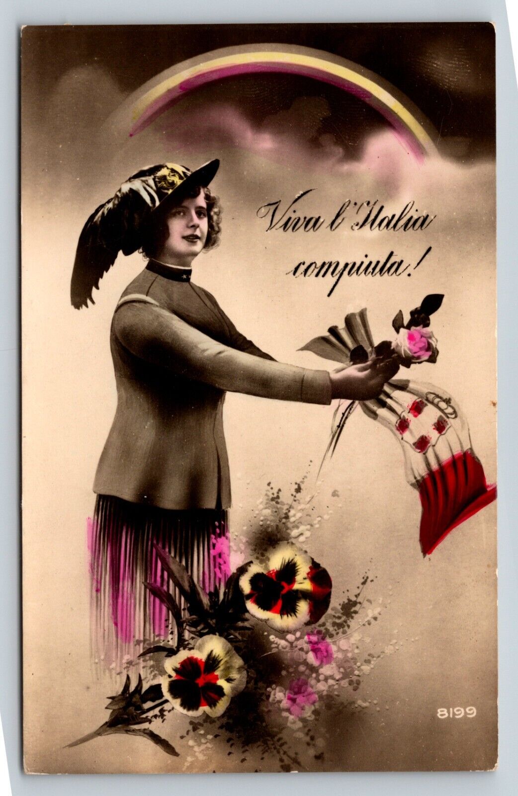 RPPC Studio Photo Woman Floral Patriotic Italian Flag w/ Crown VINTAGE Postcard