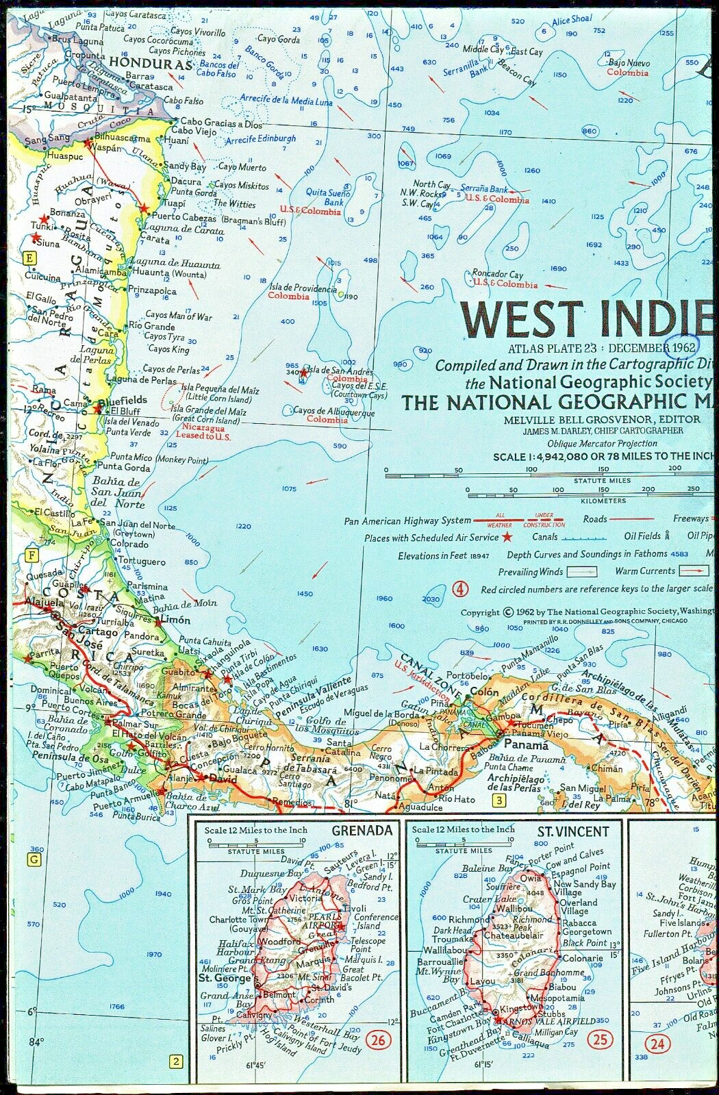 1962-12 December Vintage National Geographic Map The WEST INDIES - B (504)