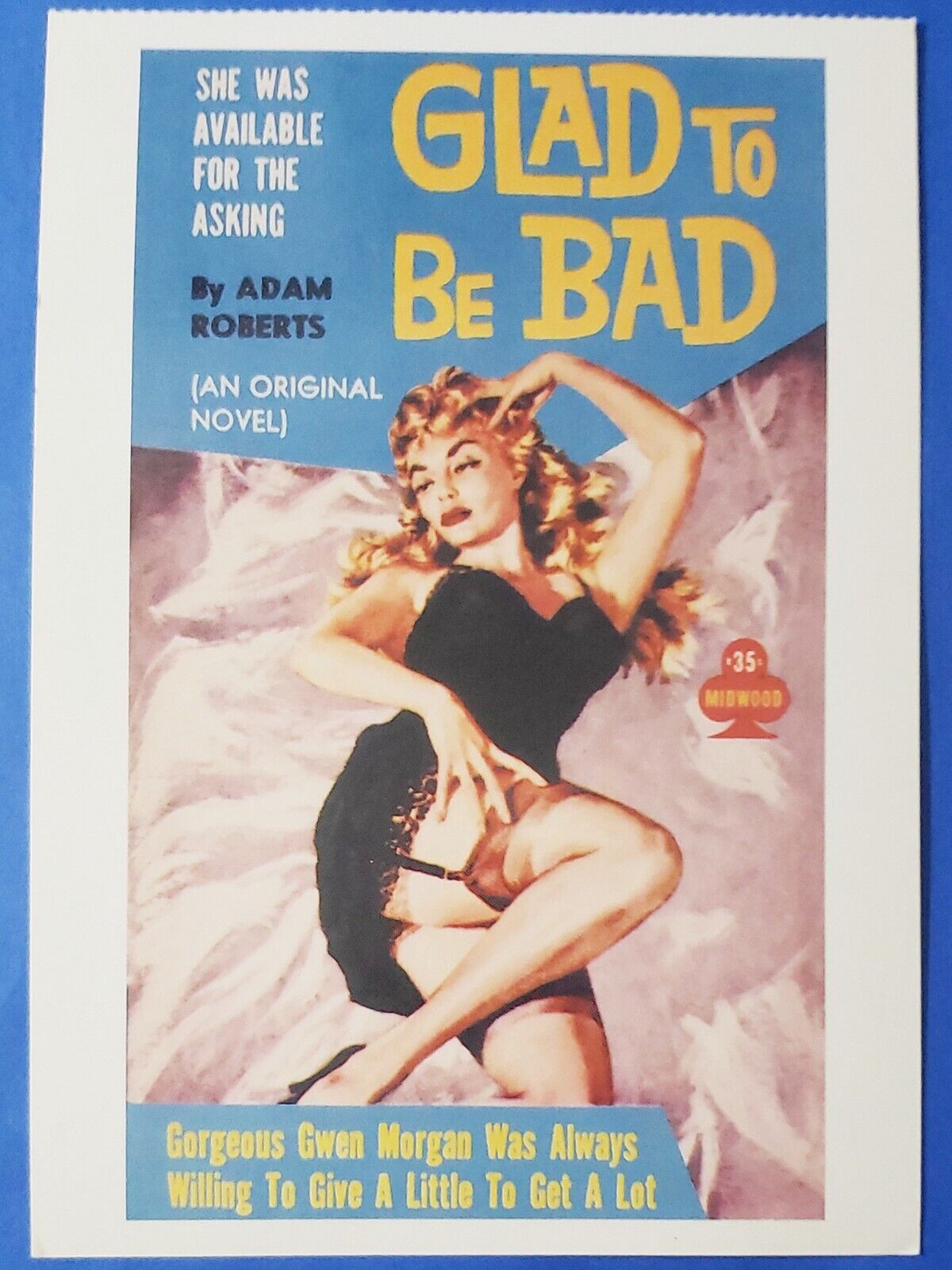 Postcard Pulp Fiction Cover Glad To Be Bad by Adam Roberts 6.75\