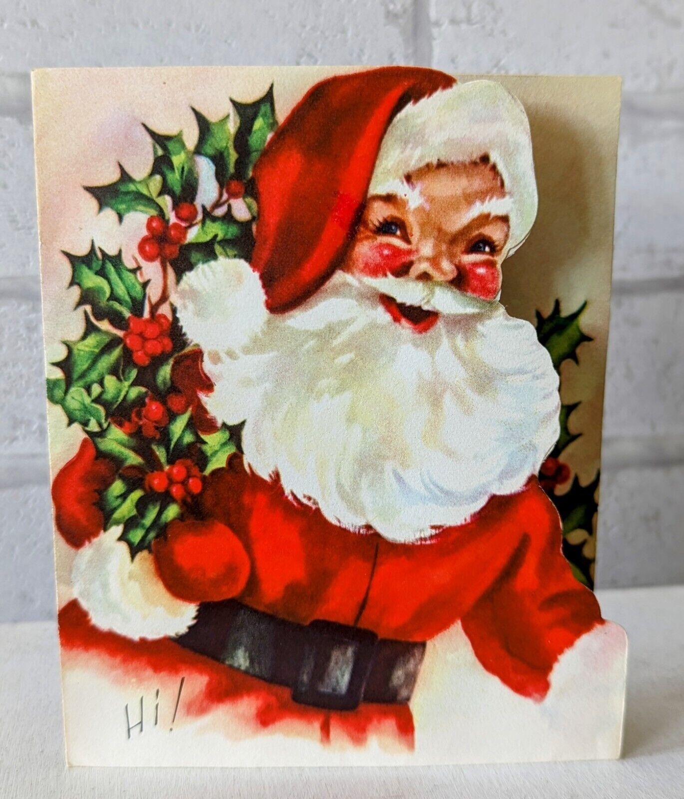 Vintage Die Cut St Nicholas Santa Claus Father Xmas Used Greeting Card (EB4605)