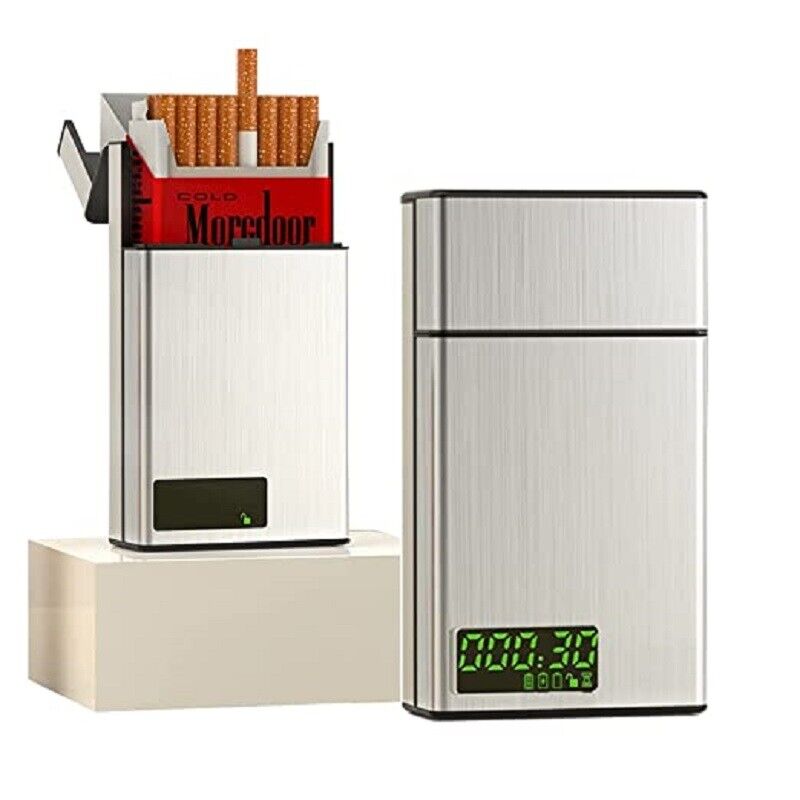 Cigarette Case Tobacco Timer Lock Box Windproof USB Rechargeable w/h LCD Display