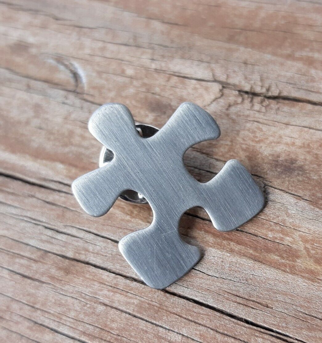 Puzzle Piece Autism Silver-Toned Metal Lapel Vest Hat Jacket Pin
