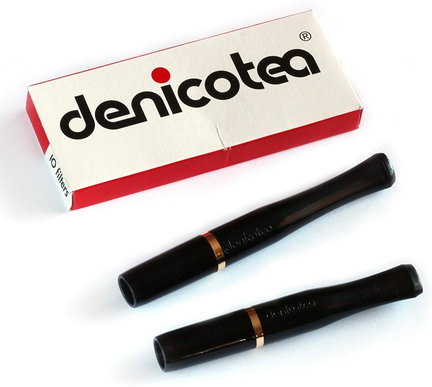 Denicotea 2 Cigarette Holder Black with Golden Colored Ring + 10 Extra Filters