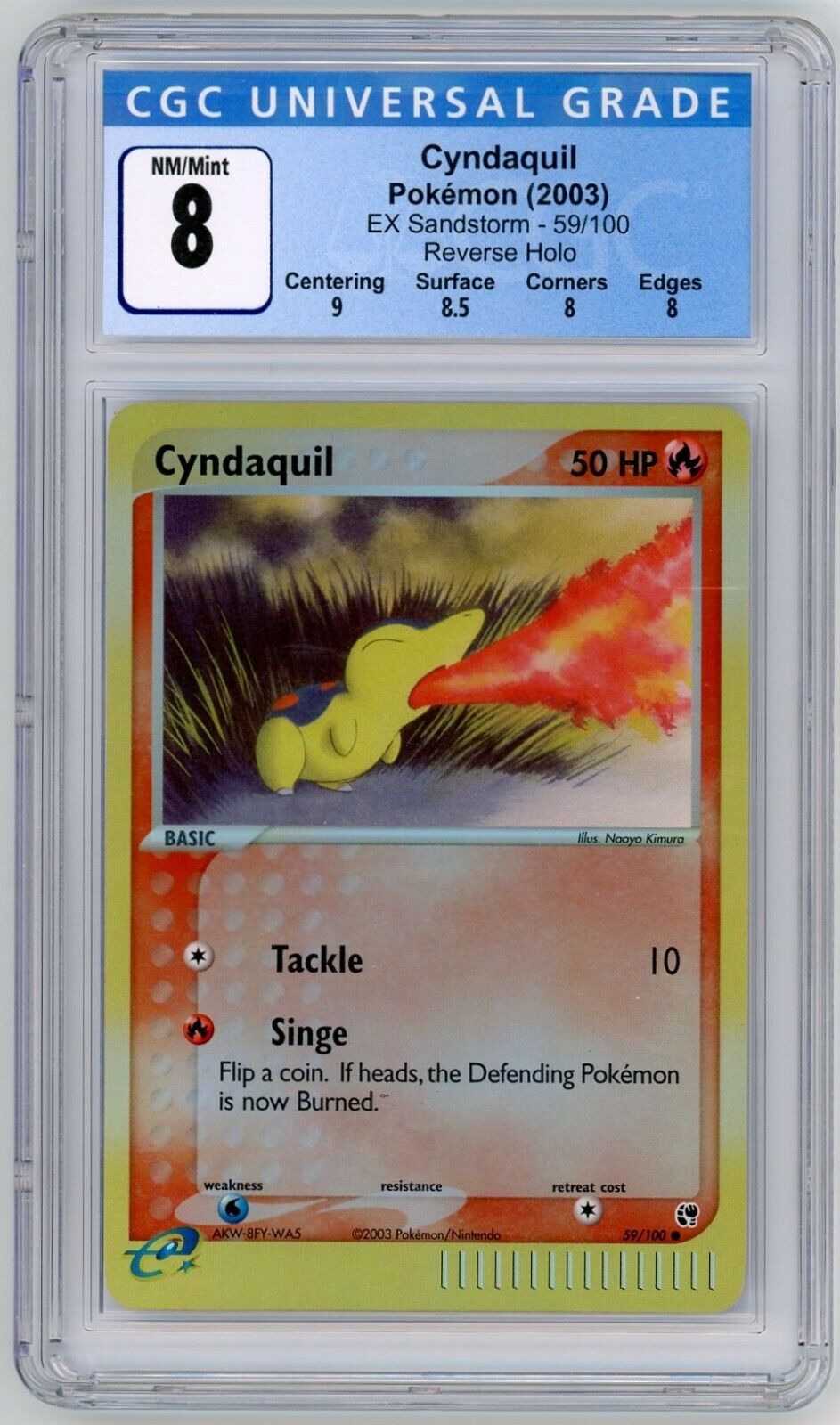 2003 Pokemon Ex Sandstorm - Cyndaquil #59 - CGC 8 with subgrades