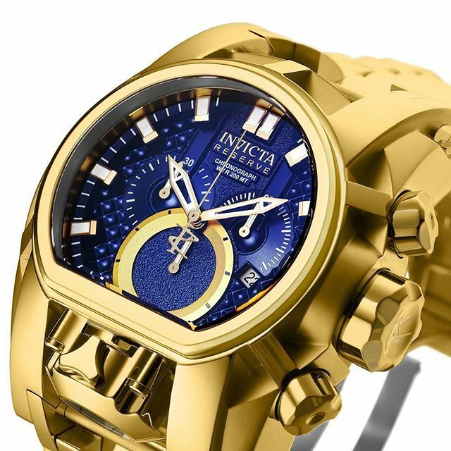 New Box Invicta Reserve Bolt Zeus Magnum Gold Blue Dial Stainless Steel Watch
