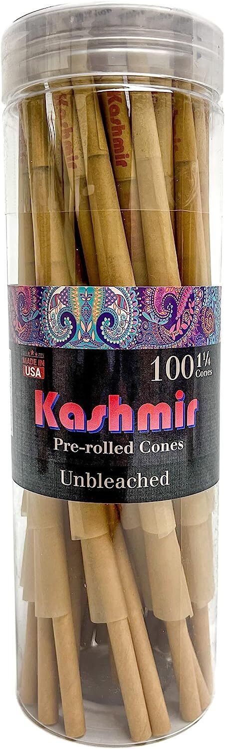 Kashmir Pre Rolled Cones Unbleached Rolling Paper Cone 1 1/4 Size: 100 Pack