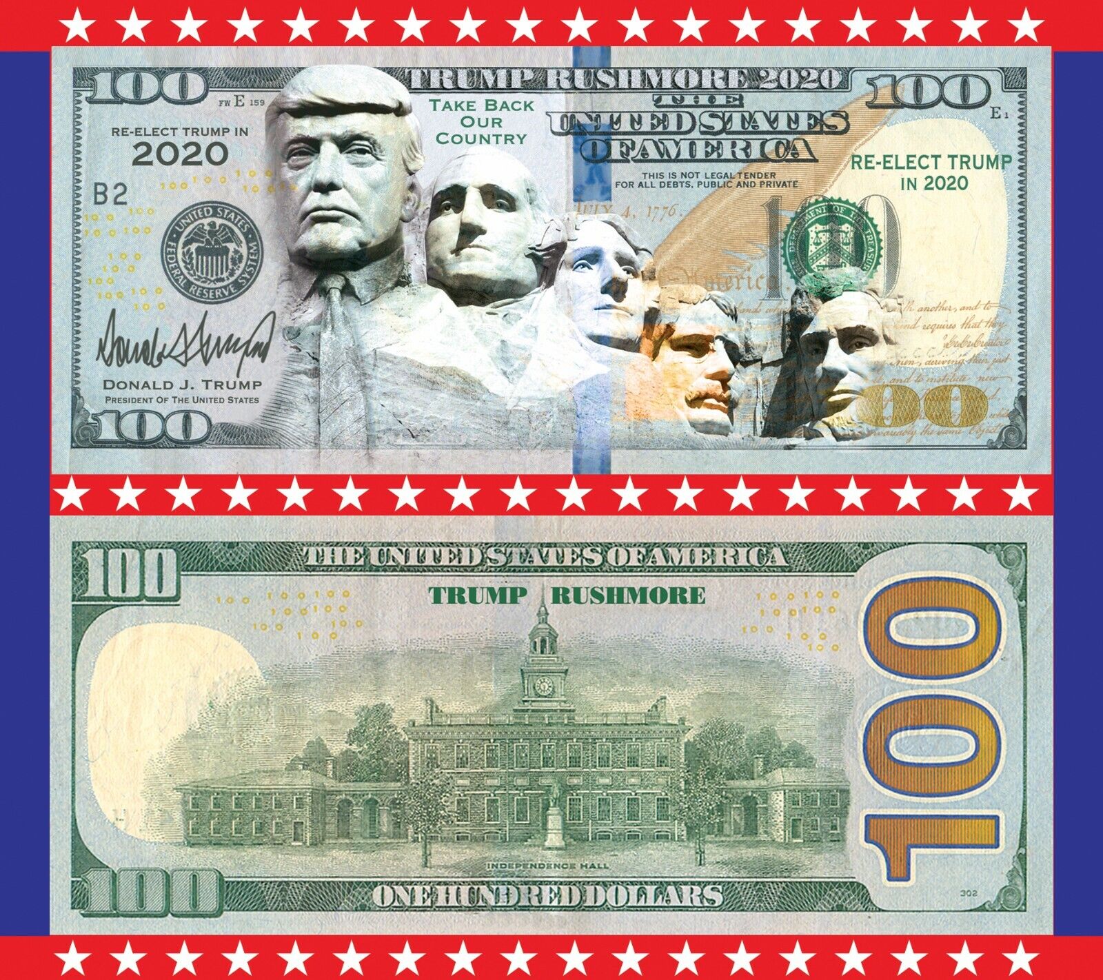 Re-Elect Trump Rushmore President Trump in 2020 Dollar  Play Funny Money 50pk