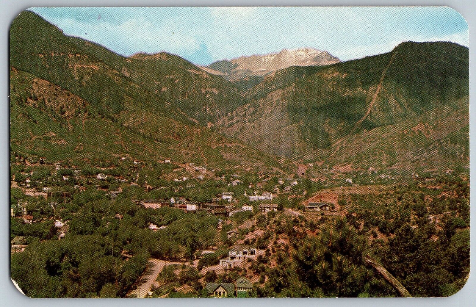 Pike's Peak, Colorado - View of Manitou Springs & Mountains - Vintage Postcard
