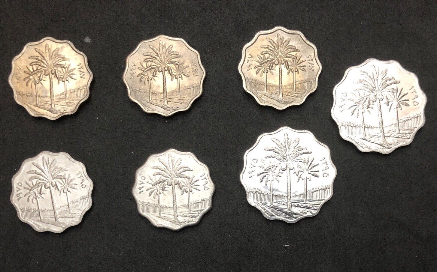 1967,1975 IRAQ  5,10 Fils Lot Of 7 Copper Nickel Coins-22MM,26MM-KM#125,KM#126a