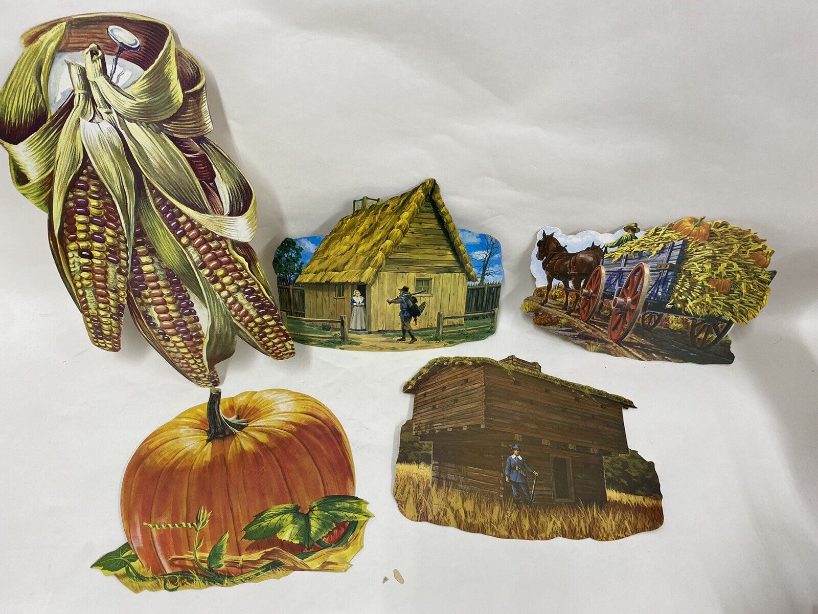 1960s Vintage  Thanksgiving Pilgrims decorations die cut 5 Pieces