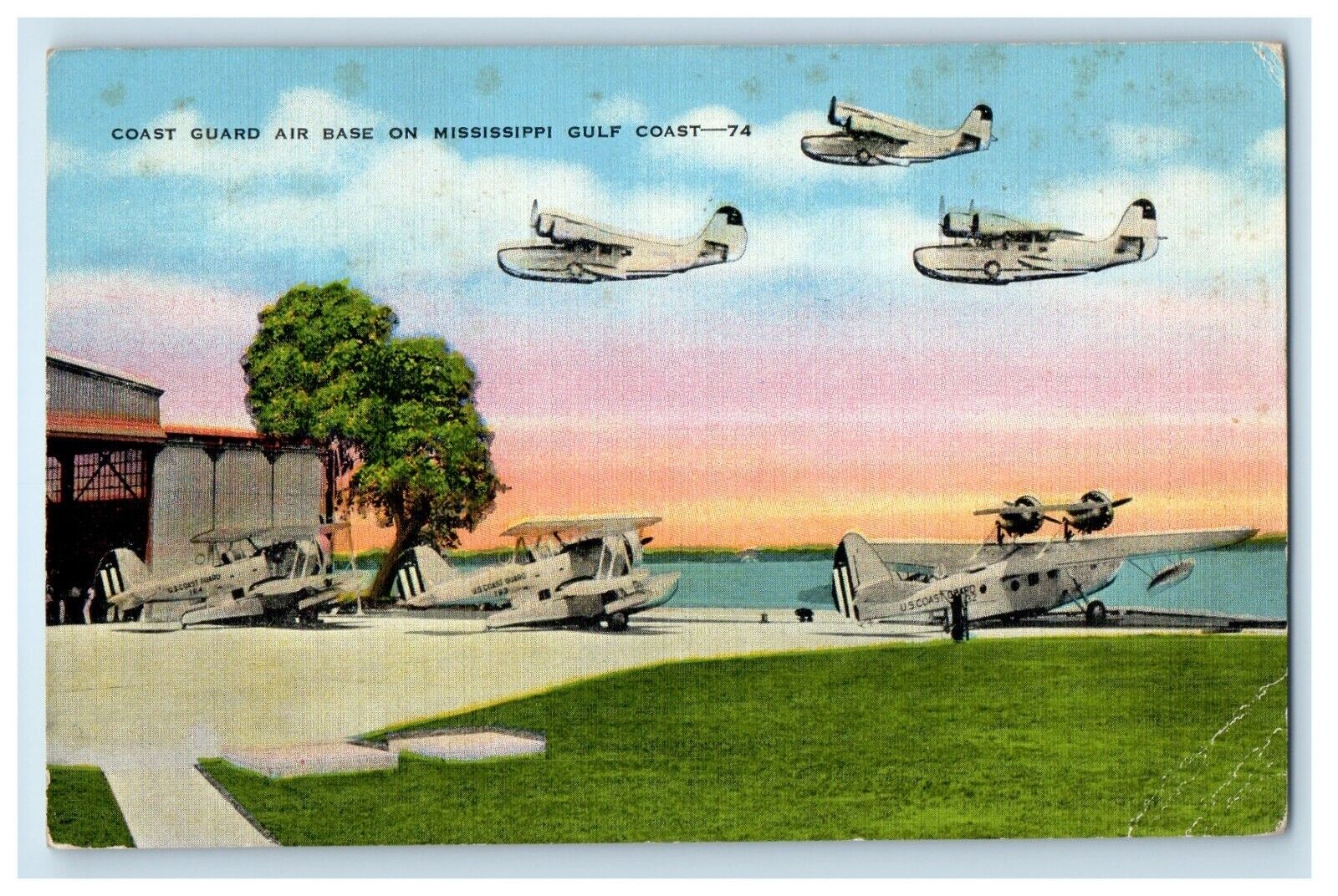 1945 Coast Guard Air Base On Mississippi Gulf Coast Keesler Field MI Postcard