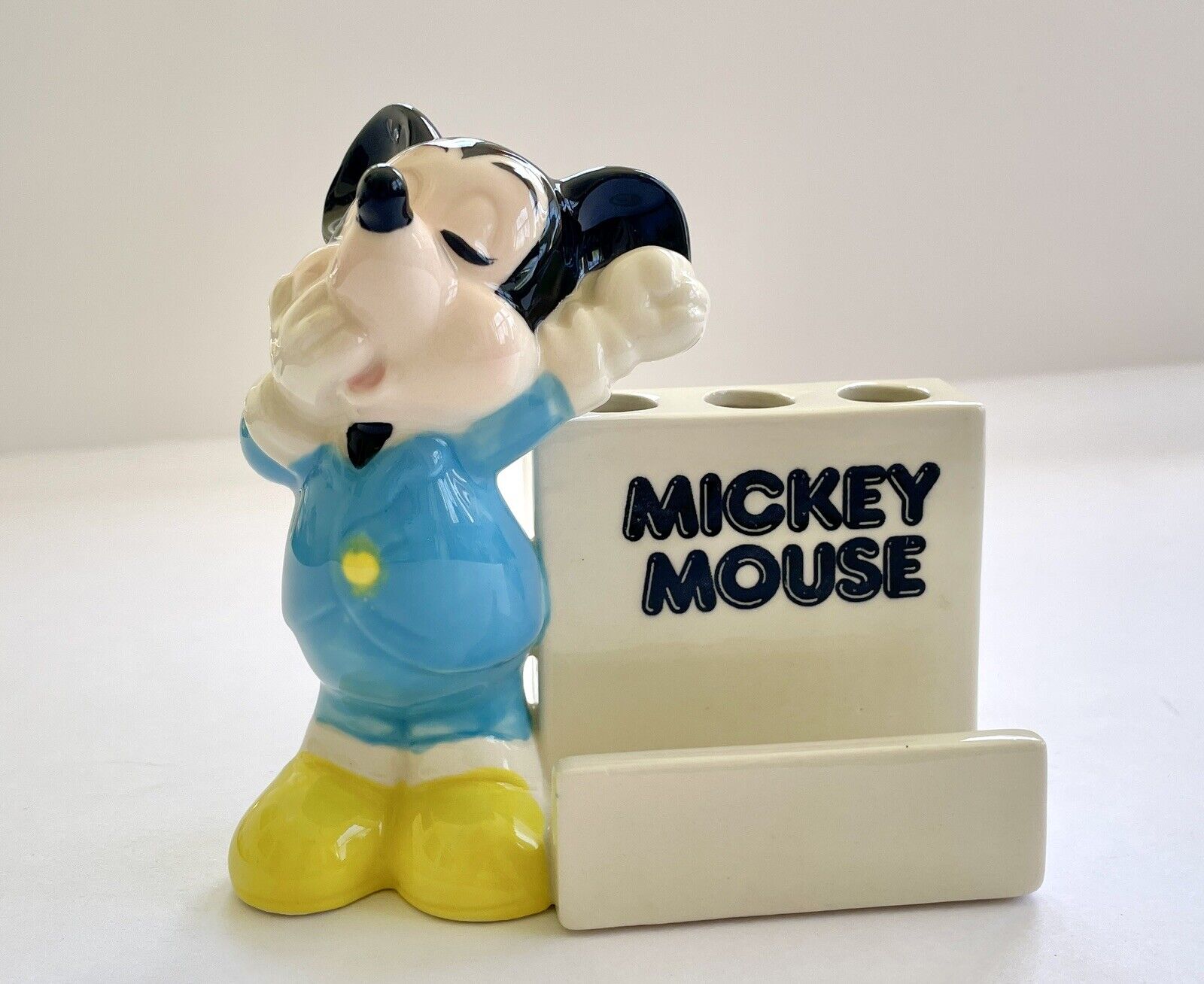Vintage Walt Disney World Japan Mickey Mouse Toothbrush Holder Ceramic 1970/80s