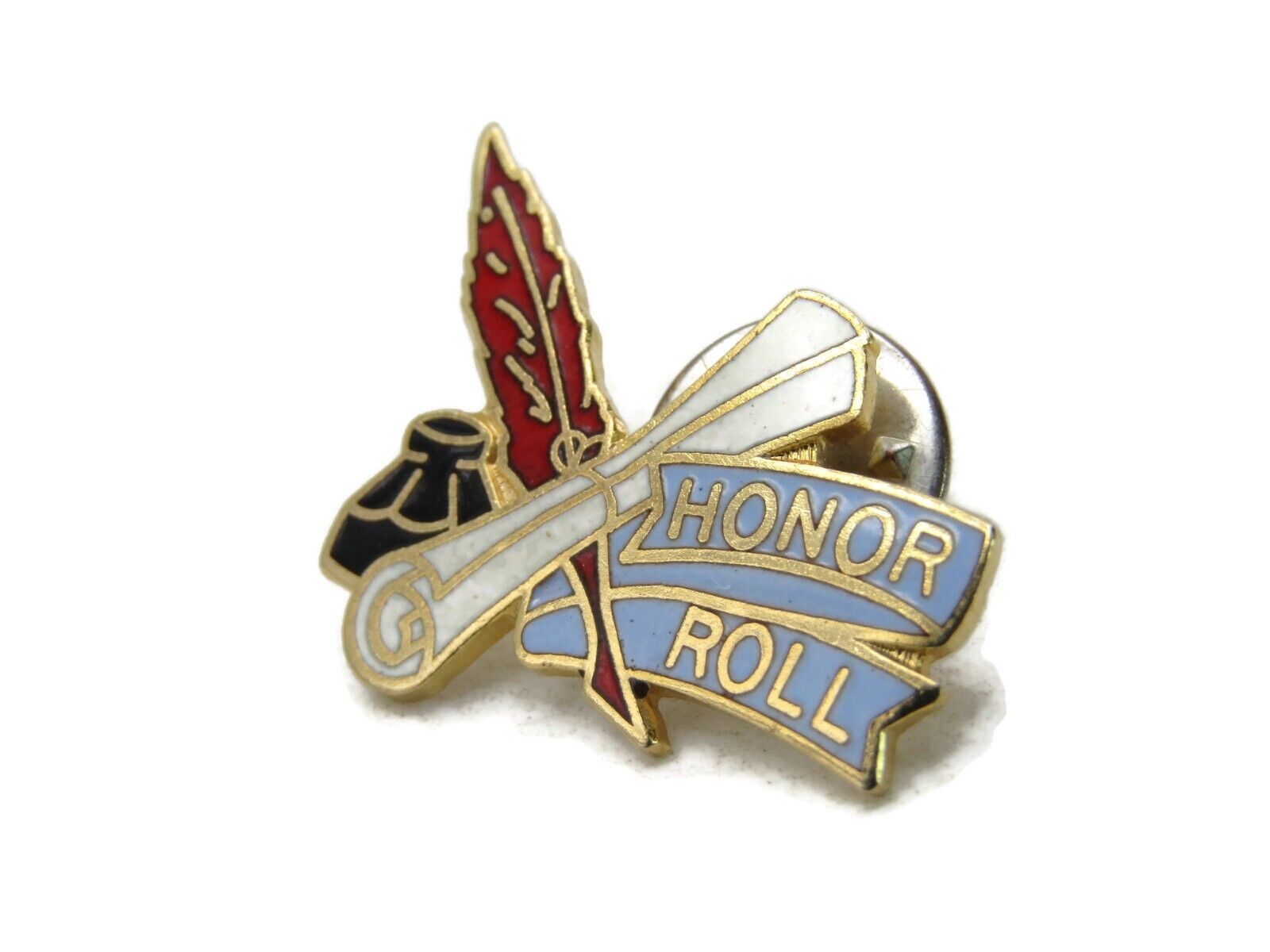 Honor Roll Pin Red Feather Scroll & Gold Tone