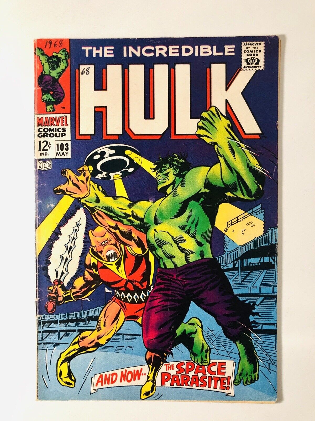 Incredible Hulk 103 1968, Mid grade 1st Space Parasite Early silver age Hulk