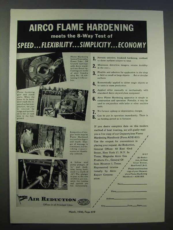 1946 Airco Flame Hardening Ad - Speed, Flexibility