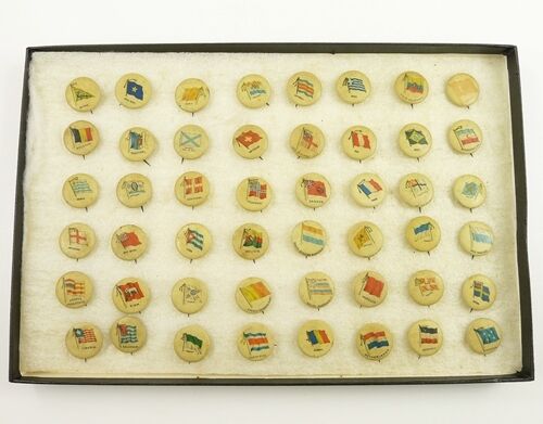 Antique 48 FLAG Pinbacks SWEET CAPORAL 1896 Cigarette BUTTON PIN Country Lot