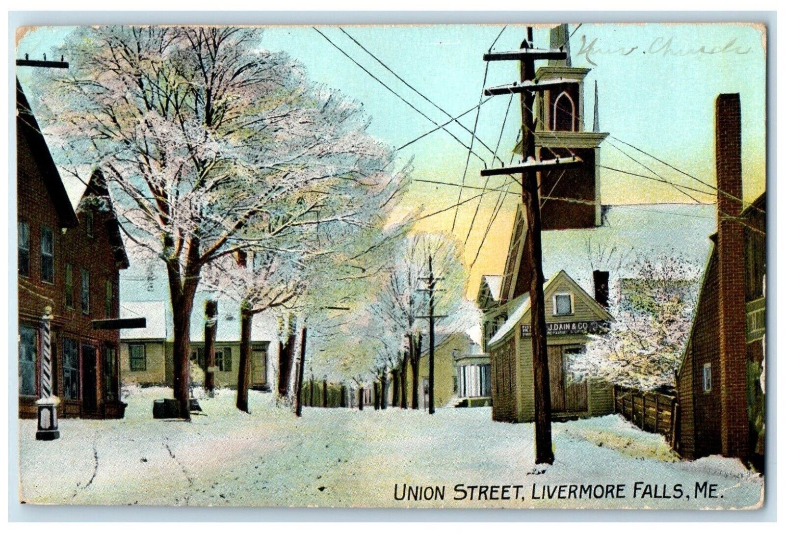1908 Union Street Winter Scene House Trees Livermore Falls Maine ME Postcard
