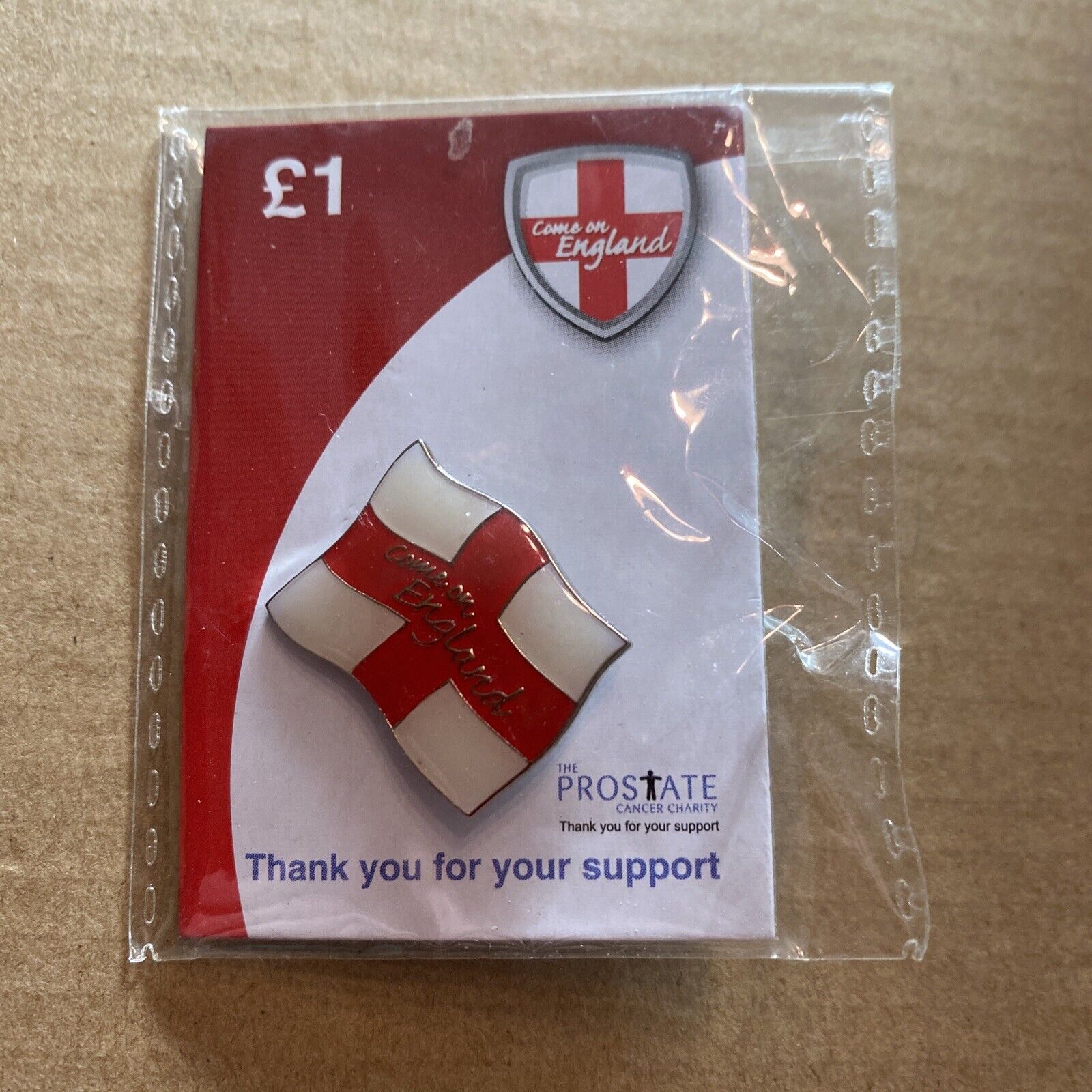Come On England Prostate Cancer Charity Pin Badge