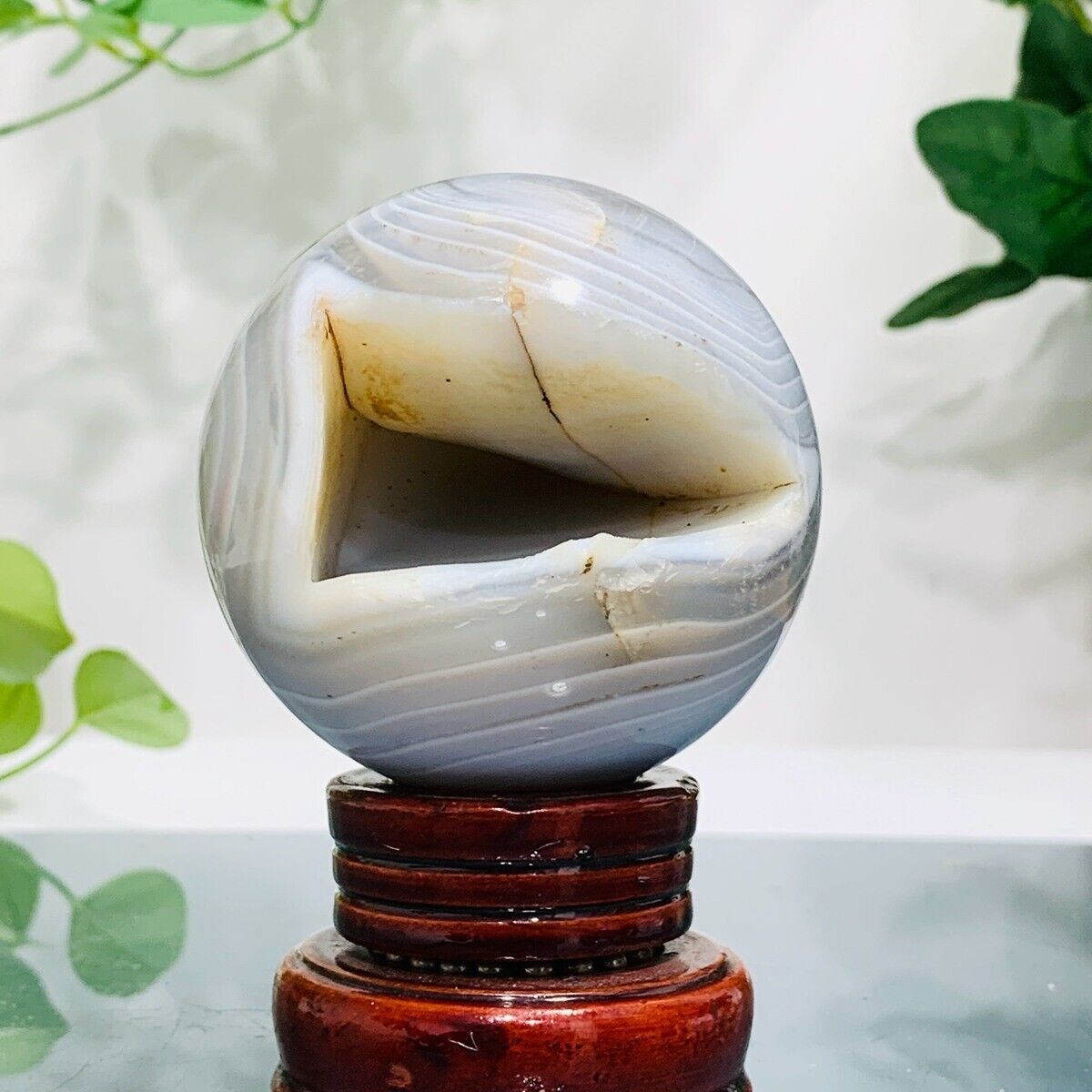 437g Natural Agate Geode Sphere Crystal Ball Reiki Healing Energy Decoration