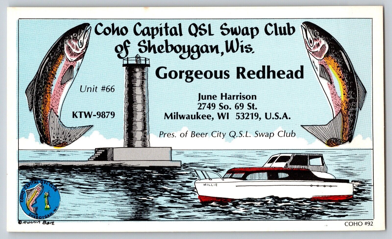 Sheboygan, Wisconsin - Coho Capital QSL Swap Club - Vintage Postcard - Unposted
