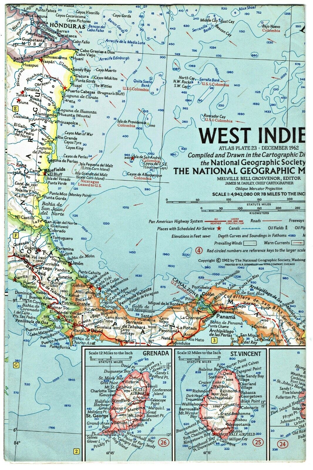 1962-12 December Vintage National Geographic Map The WEST INDIES - (358)