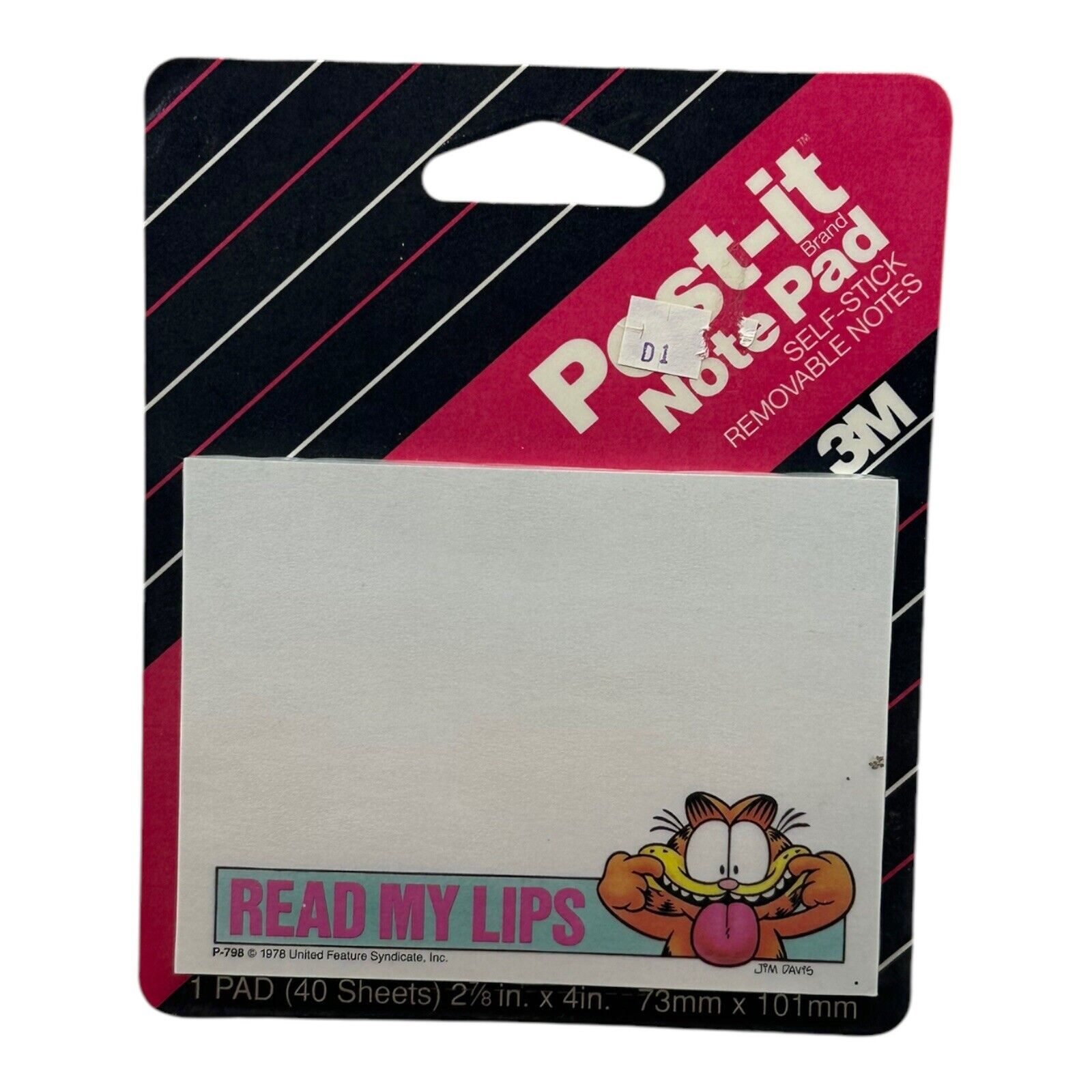 1990 3M Garfield Post It Notes READ MY LIPS 40 Sheets Sealed Cat 1990\'s NOS VTG
