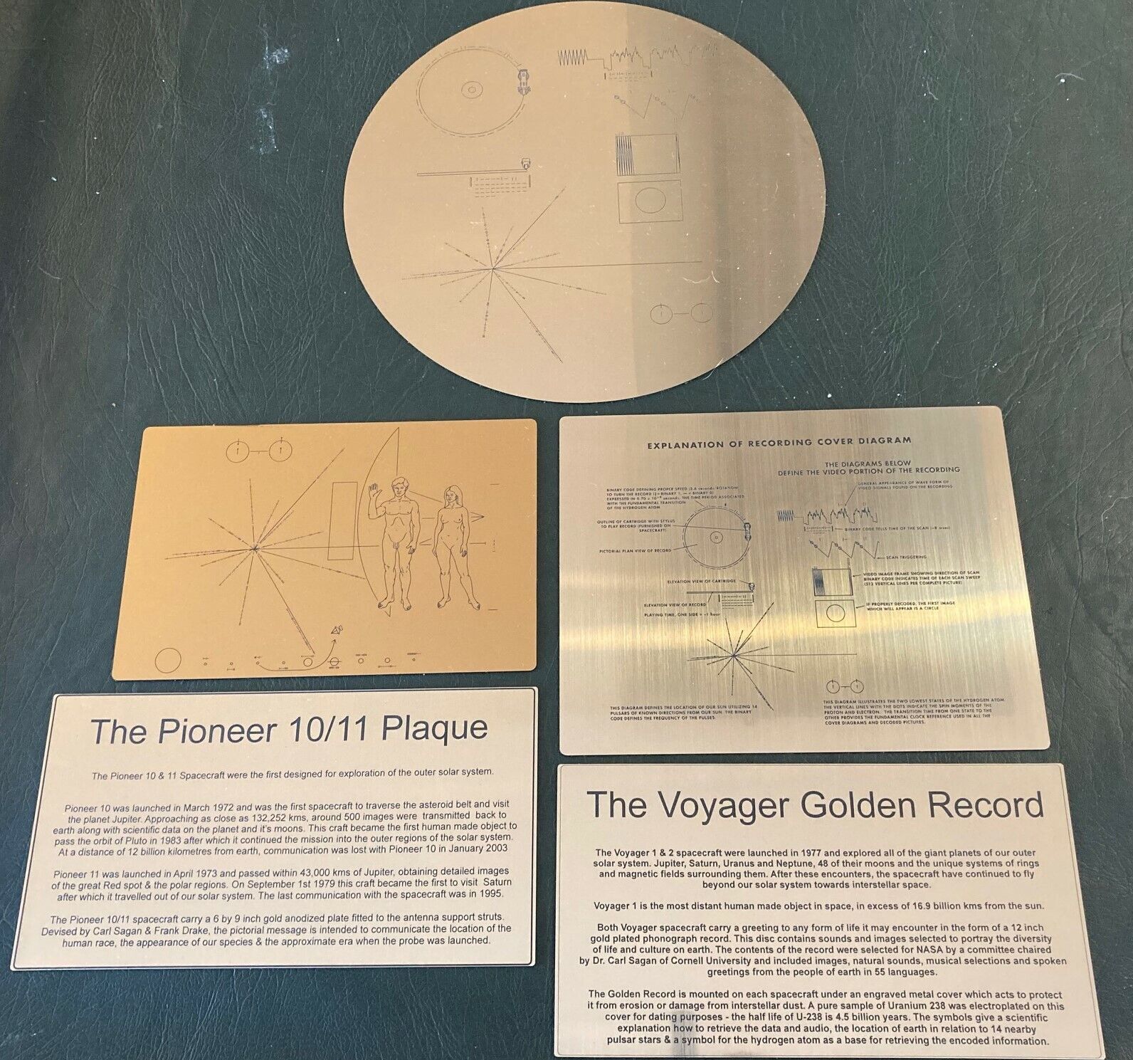 NASA VOYAGER GOLDEN Record + Pioneer plaque with explanation plaques