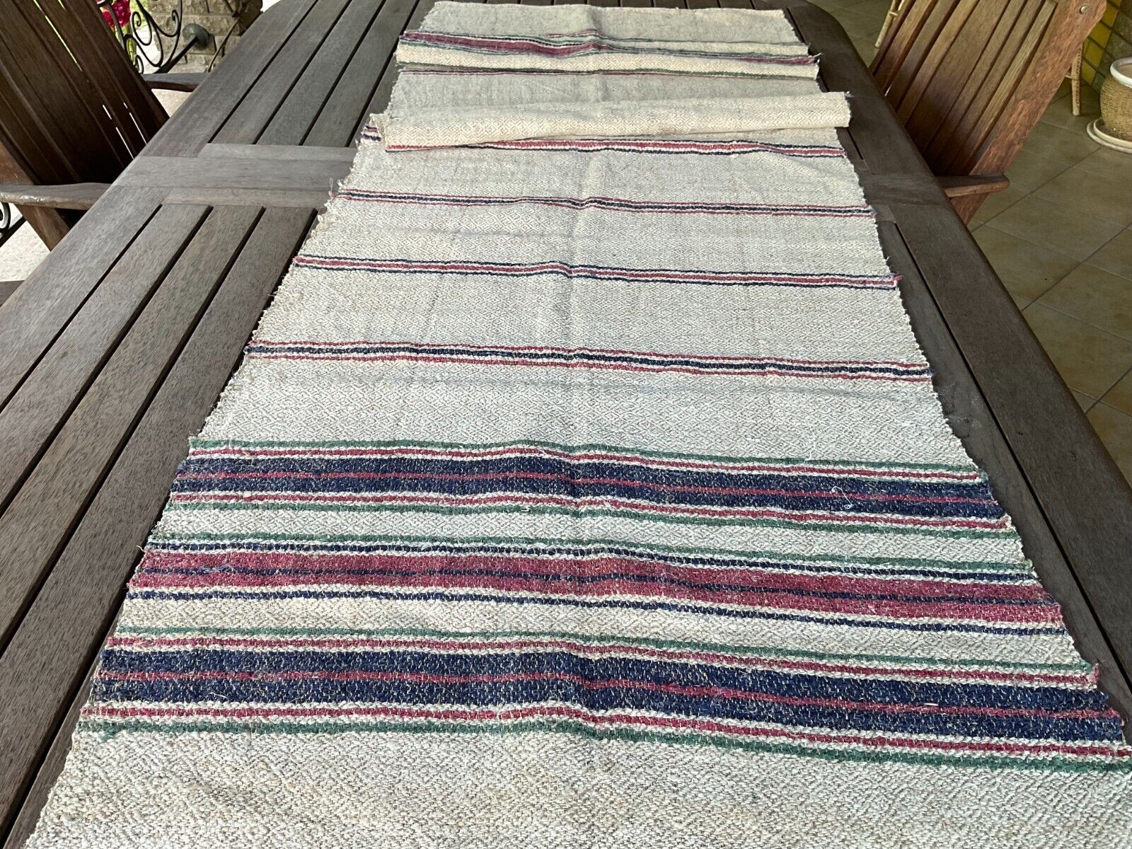 Antique Handwoven Fabric Linen Hemp Textile Striped Rug Upholstery Roll 2.45 yd