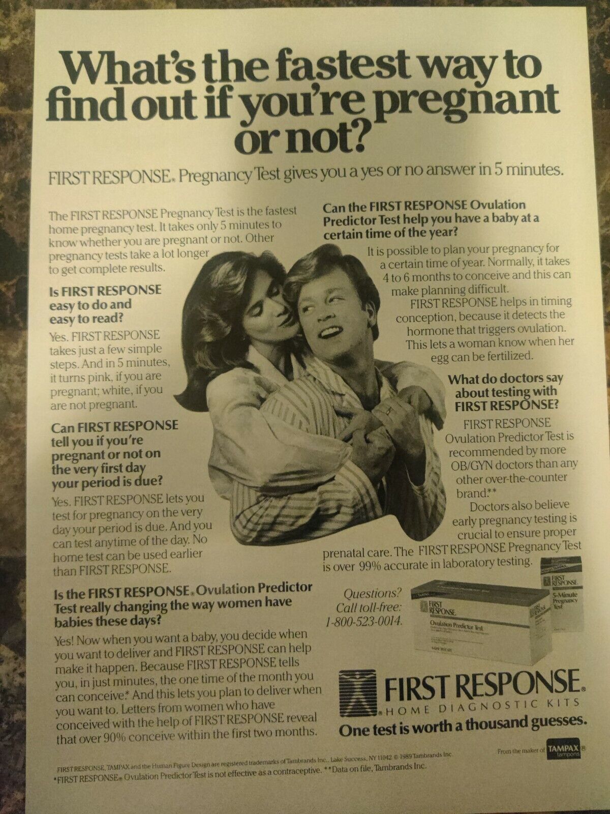 First Response Ovulation Predictor Test Ad 1989 Pregnancy Vintage Magazine Print