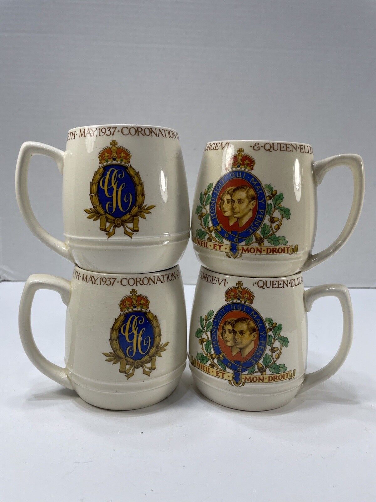 4 VINTAGE KING GEORGE V1 & QUEEN ELIZABETH 1937 CUP British Pottery England Made