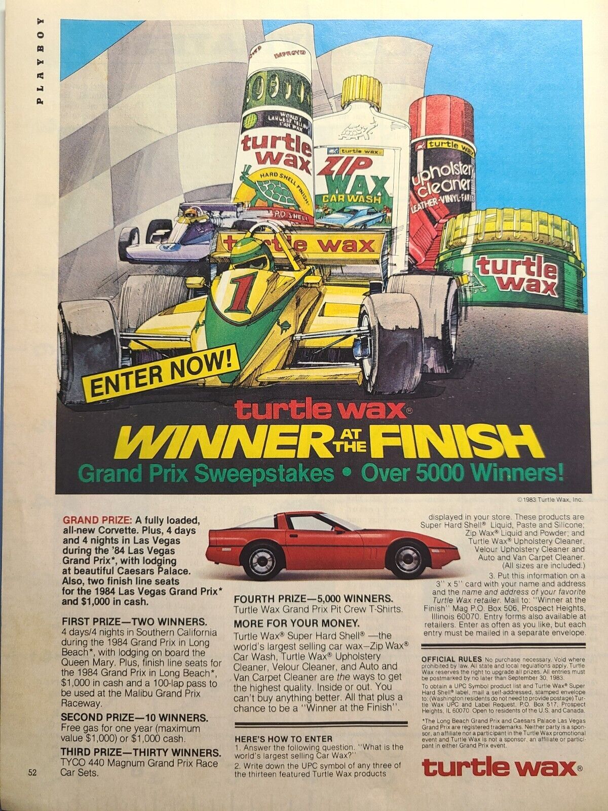 Vintage Print Ad 1983 Turtle Wax Car Polish Corvette Sweepstakes **See Descr**