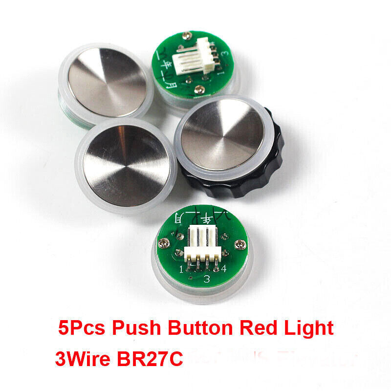 5Pcs Push Button BR27C Elevator Accessories 3 Wire Red Light DC24V