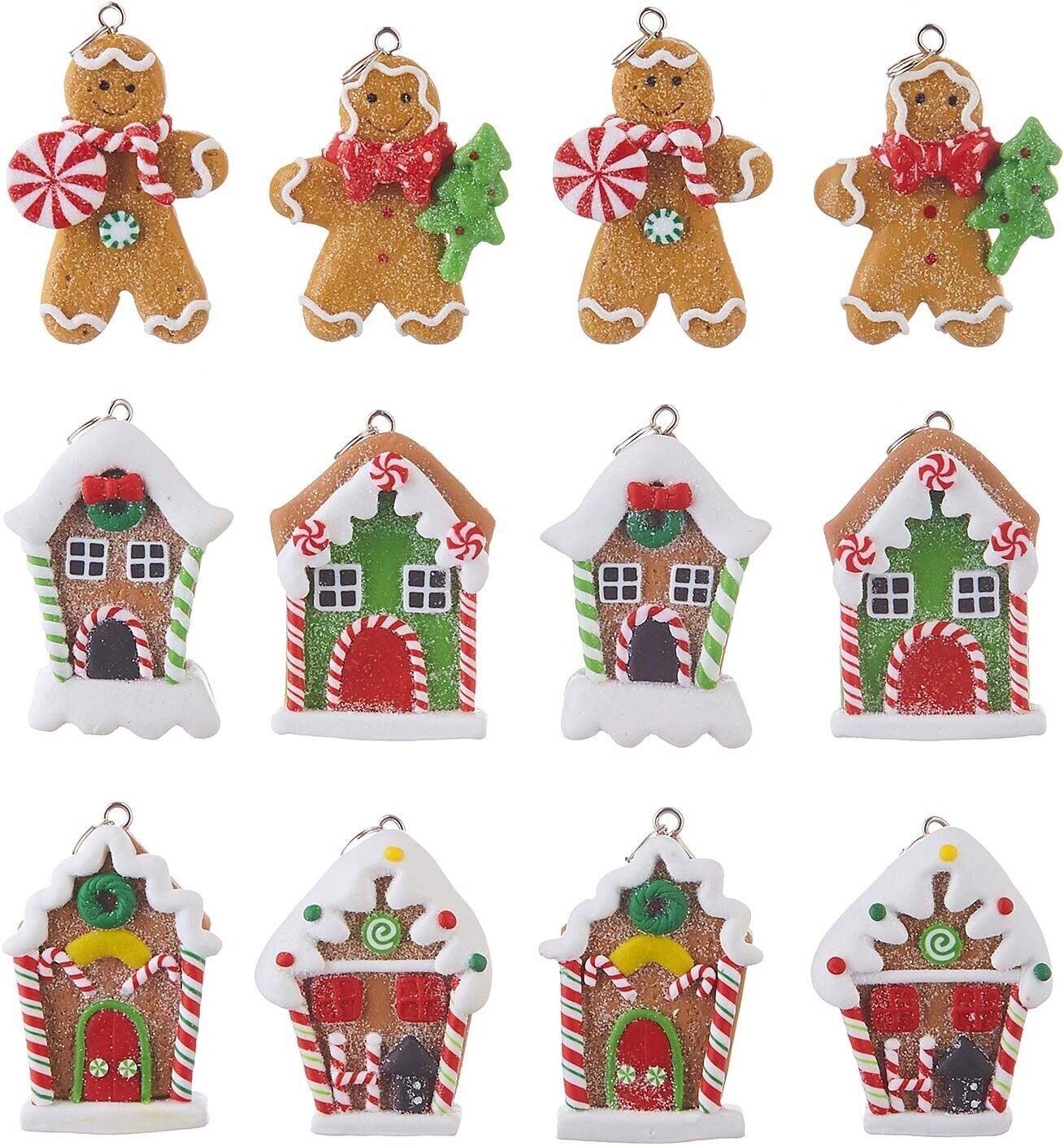 Holiday Theme Gingerbread Ornaments Boxed Set of 12 Christmas Ornaments 