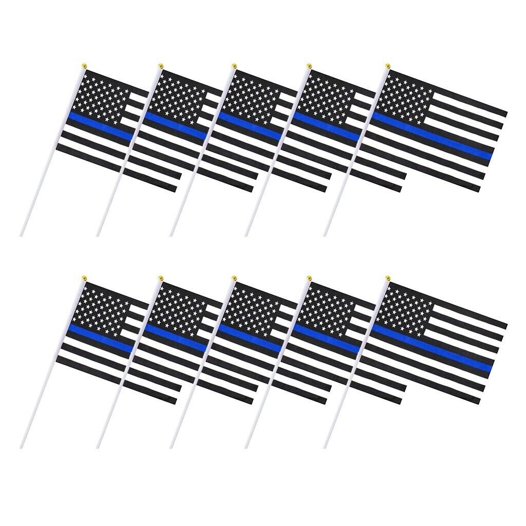 10Pcs Mini American Flag on Stick Small US Handheld Rain Proof UV-Resistant Flag