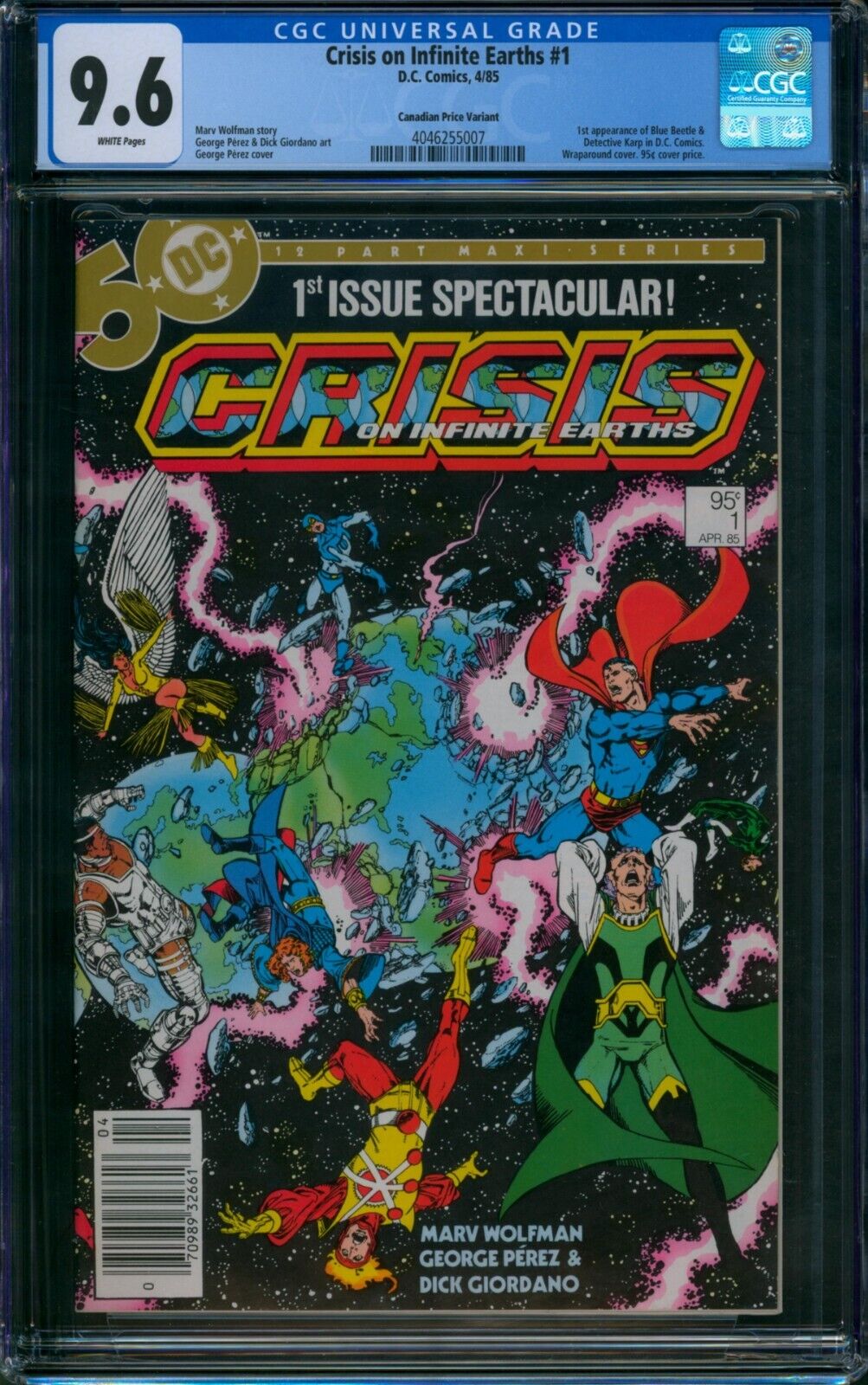 Crisis on Infinite Earths #1 CGC 9.6 ⭐ 95 CENT CANADIAN PRICE VARIANT ⭐ DC 1985