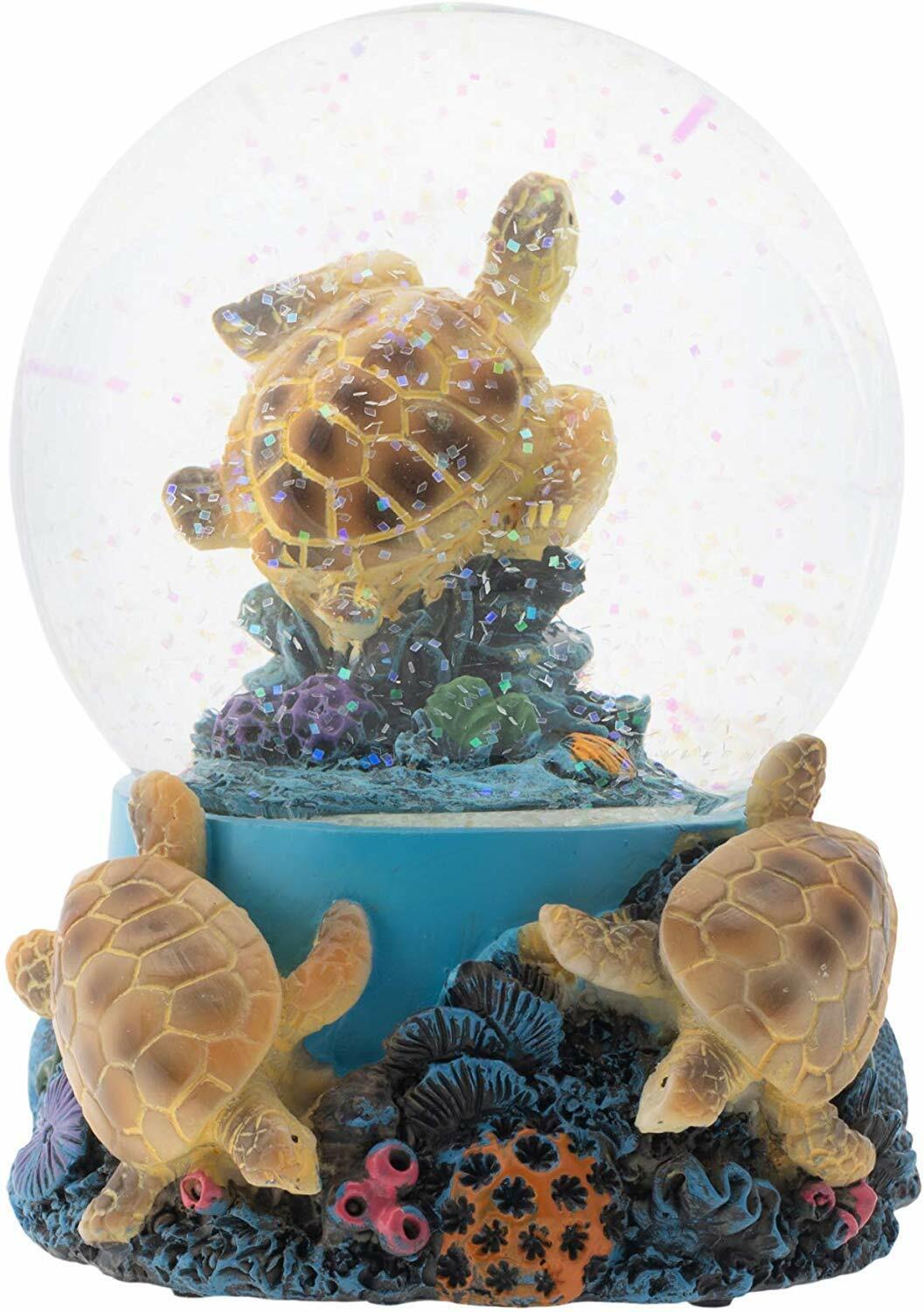 Coral Reef Sea Turtles 100MM Musical Water Globe Plays Tune Wonderful World