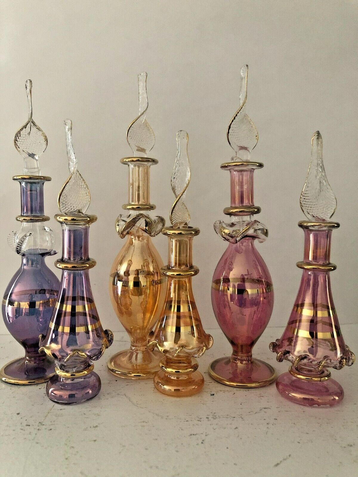 Kemet Christmas Set of 6 Mouth Blown Egyptian Perfume Bottles Glass 4.,5 inches