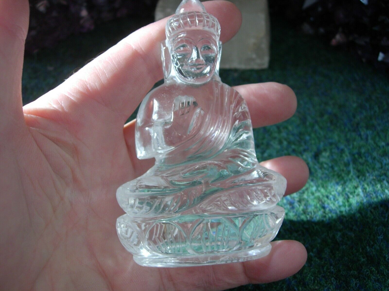 Thai buddha carving clear quartz free standing U.K. eBay seller since 2003
