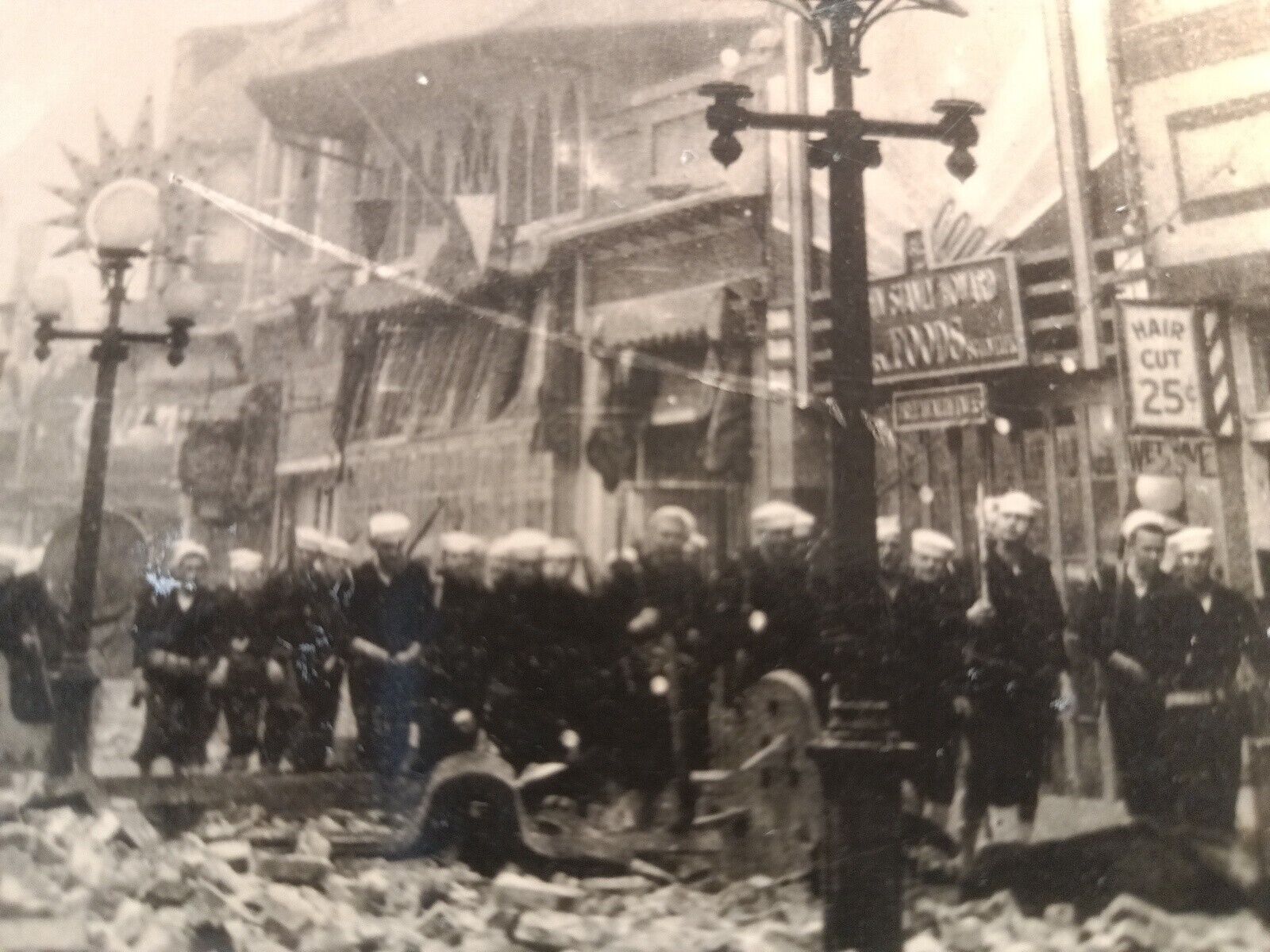 Sailors Taking Charge After Quake. Long Beach, Cal earthquake RPPC 1933